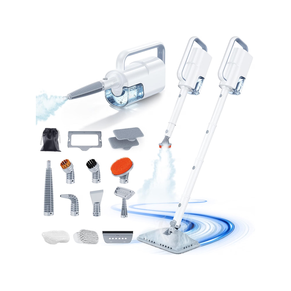 Mop parowy 10 w 1 z odłączaną ręczną myjką parową, 2 poziomy pary, nagrzewanie w 10 s, zbiornik 350 ml, do podłóg, dywanów, grilla, płytek i fug