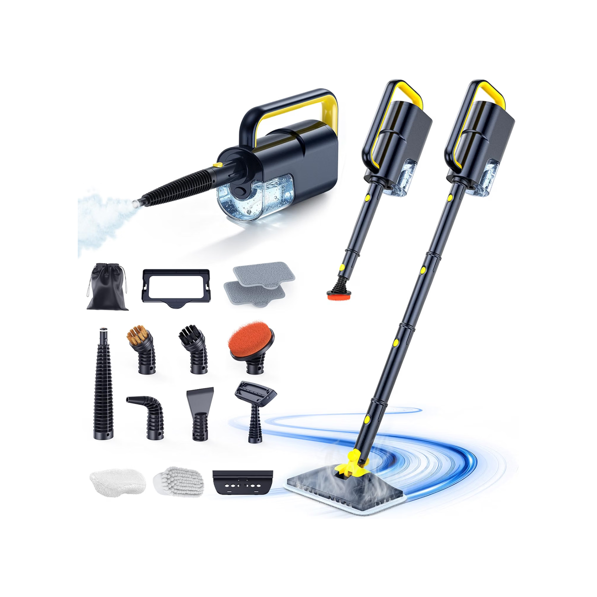 Mop parowy 10 w 1 z odłączaną ręczną myjką parową, 2 poziomy pary, nagrzewanie w 10 s, zbiornik 350 ml, do podłóg, dywanów, grilla, płytek i fug
