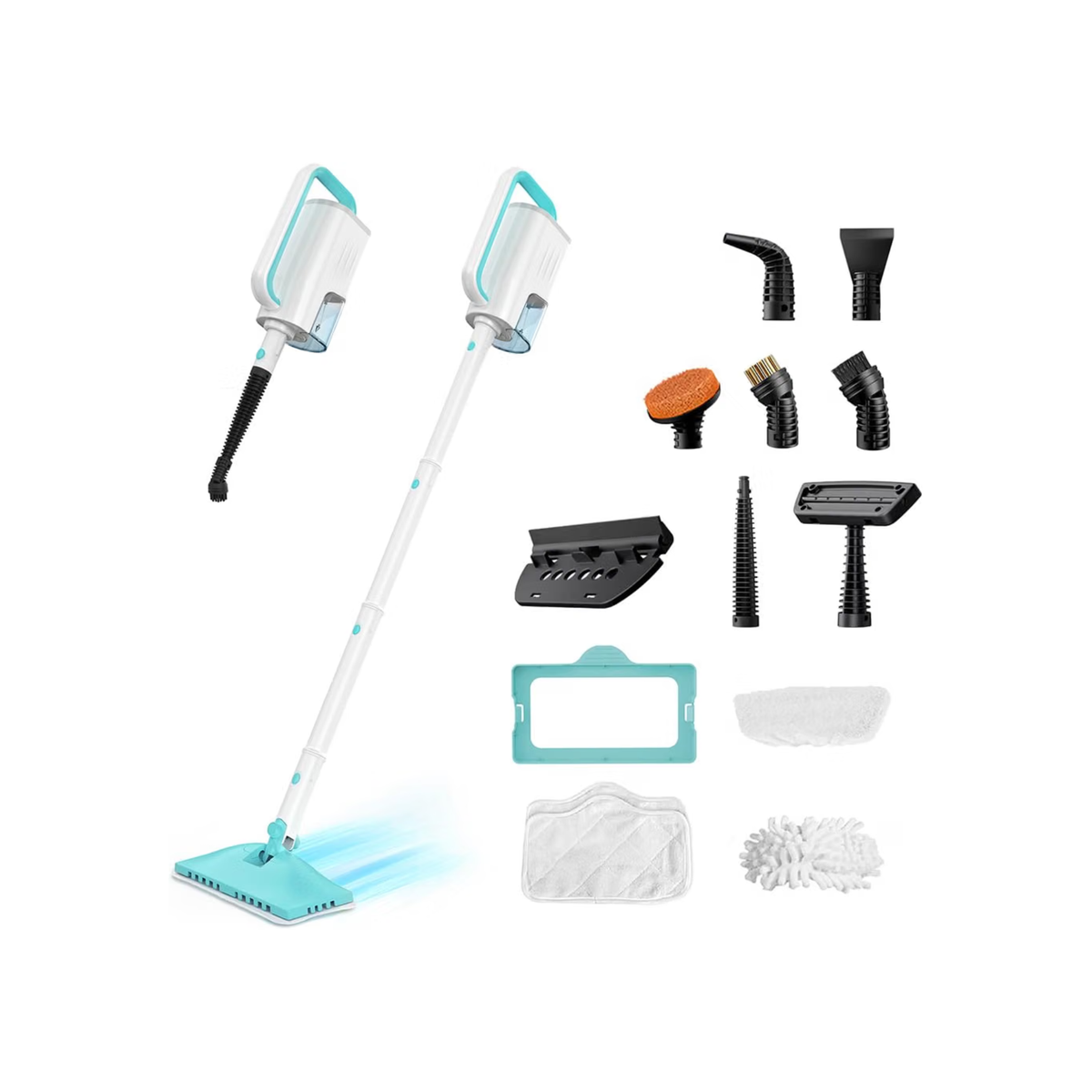 Mop parowy do podłóg z odłączaną ręczną myjką, 2 poziomy pary, zbiornik 350 ml, przewód 7 m, do płytek, fug, mebli, dywanów, grilla i ścian