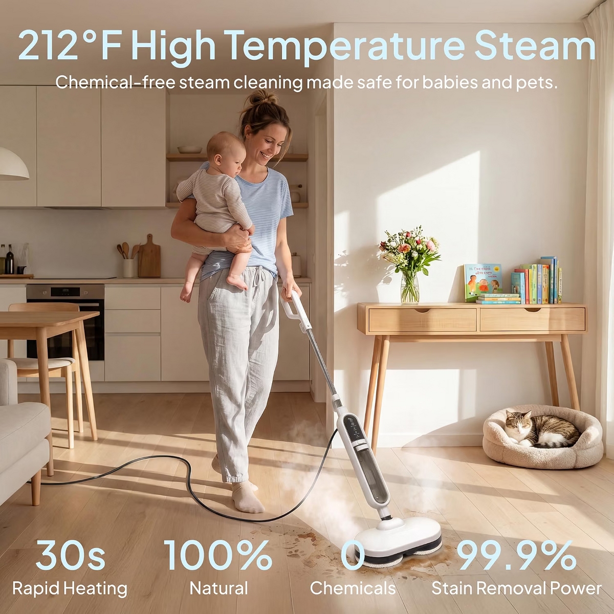 Mop parowy 12 w 1 z odłączaną ręczną myjką, zbiornik 500 ml, przewód 5 m, do podłóg drewnianych, płytek, fug i mebli