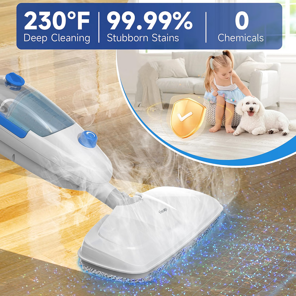 Mop parowy 10 w 1 z odłączaną myjką ręczną, do podłóg winylowych, paneli, dywanów, płytek i fug, 2 nakładki, przewód 7 m, zbiornik 450 ml