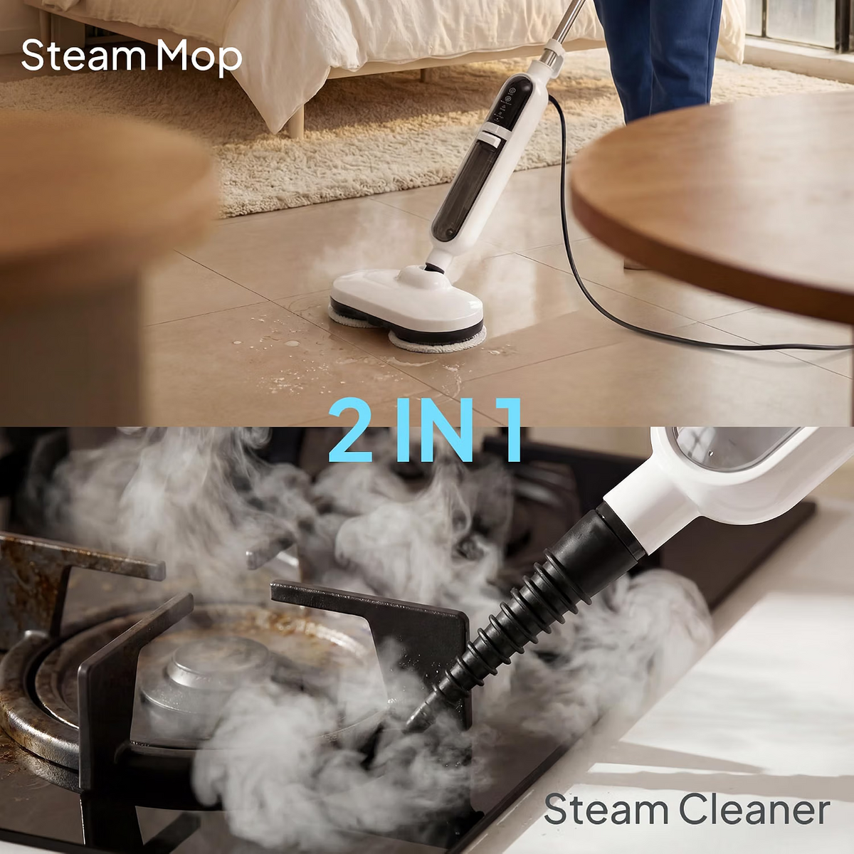 Mop parowy 12 w 1 z odłączaną ręczną myjką, zbiornik 500 ml, przewód 5 m, do podłóg drewnianych, płytek, fug i mebli