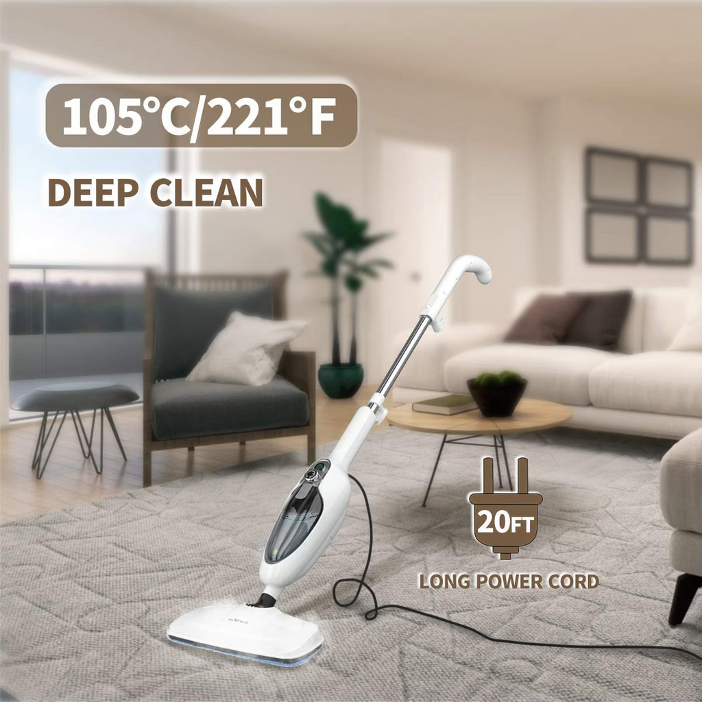 Mop parowy do podłóg drewnianych i płytek, lekki, 1200 W, zbiornik 300 ml, przewód 6,1 m, 2 nakładki, 12 akcesoriów, nagrzewanie 15–18 s