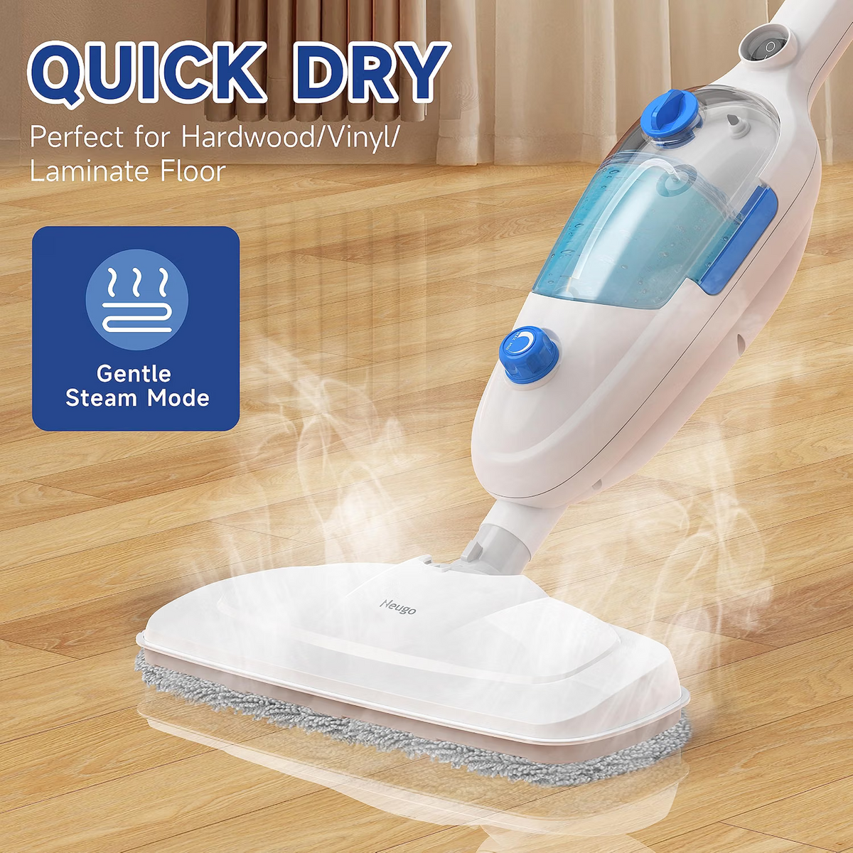 Mop parowy 10 w 1 z odłączaną myjką ręczną, do podłóg winylowych, paneli, dywanów, płytek i fug, 2 nakładki, przewód 7 m, zbiornik 450 ml