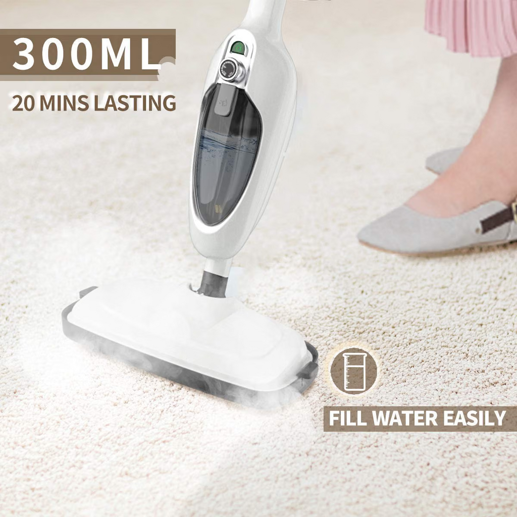Mop parowy do podłóg drewnianych i płytek, lekki, 1200 W, zbiornik 300 ml, przewód 6,1 m, 2 nakładki, 12 akcesoriów, nagrzewanie 15–18 s